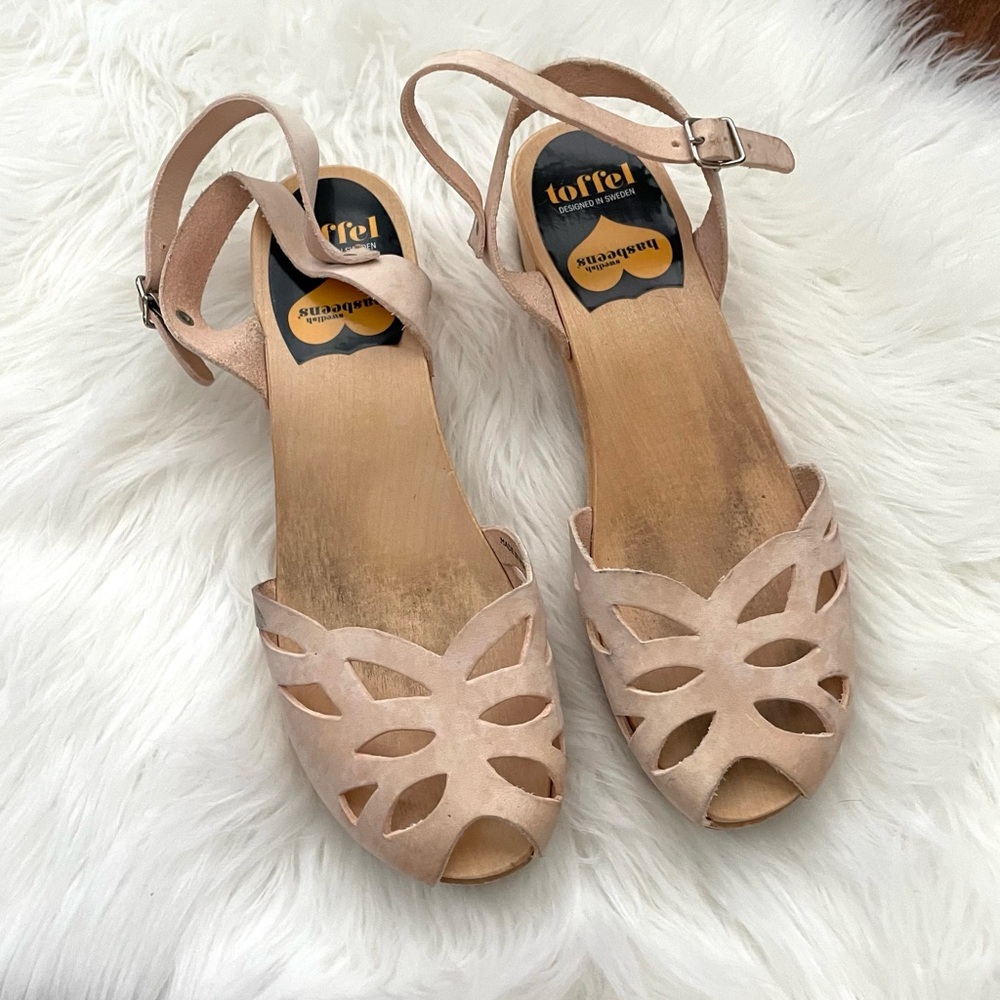 Swedish Hasbeens Beige Leather Mules